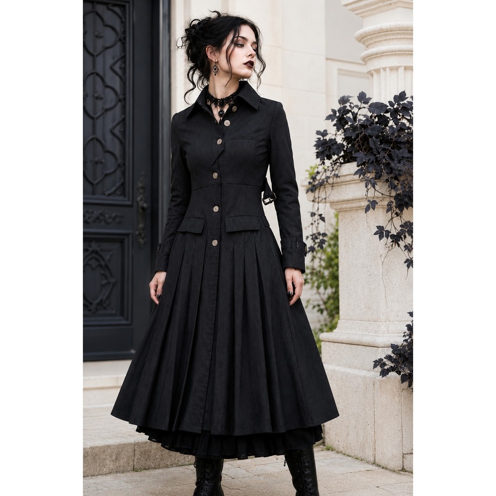 Dark Academia Military Victorian Coat M Pleated Fit Flare Gothic Steampunk
